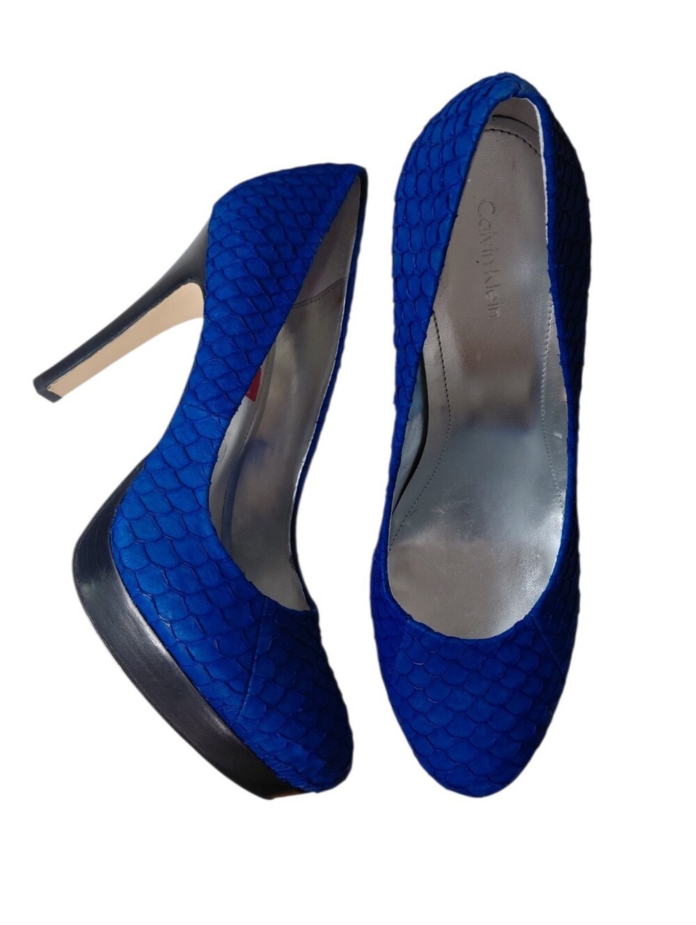 Calvin Klein Textured Royal Blue Platform Pumps Kendall Size 9